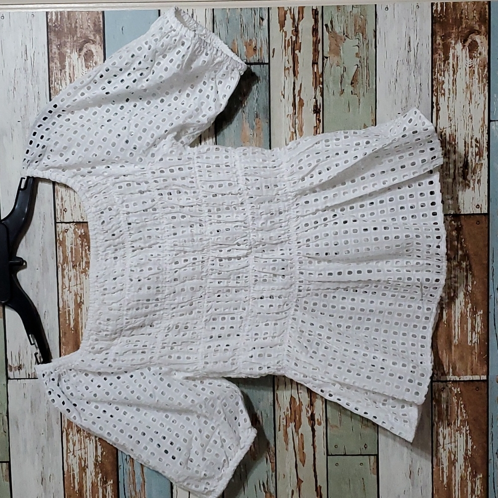 Smocked Eyelet Top White